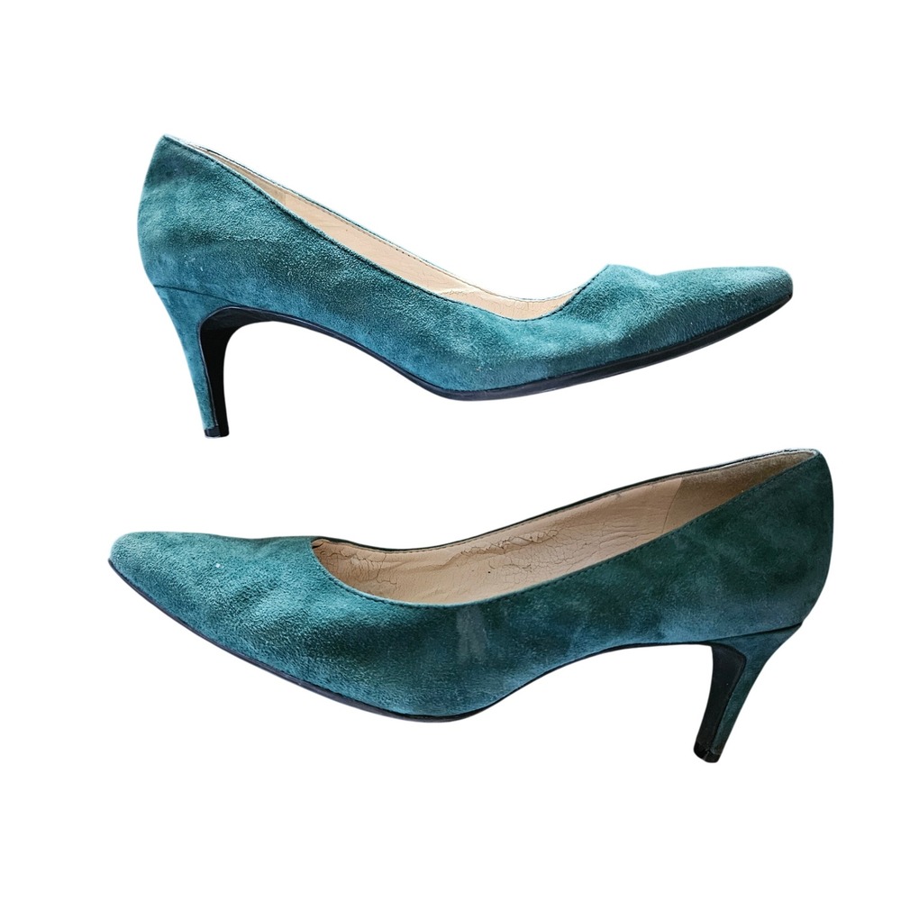 Nine West Womens Teal Green Suede Pointed Toe Stiletto Pumps Heels Size 7.5M